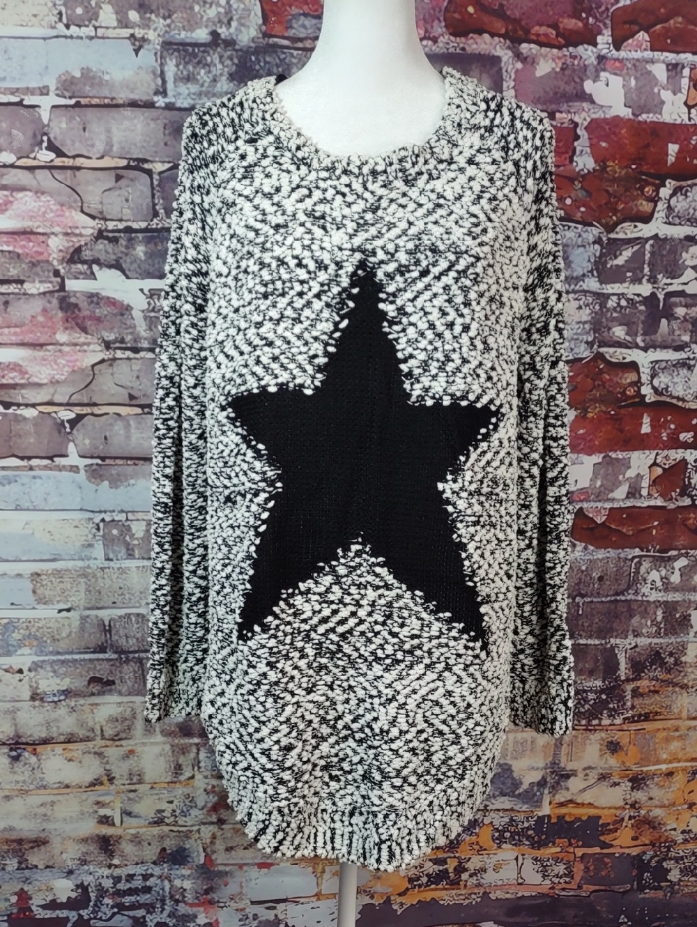 Doe & Rae Black and White Star Boucle Sweater